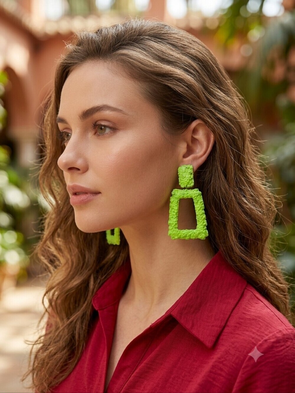 Fashion Jewelry Neon Green Textured Rectangle Drop Earrings